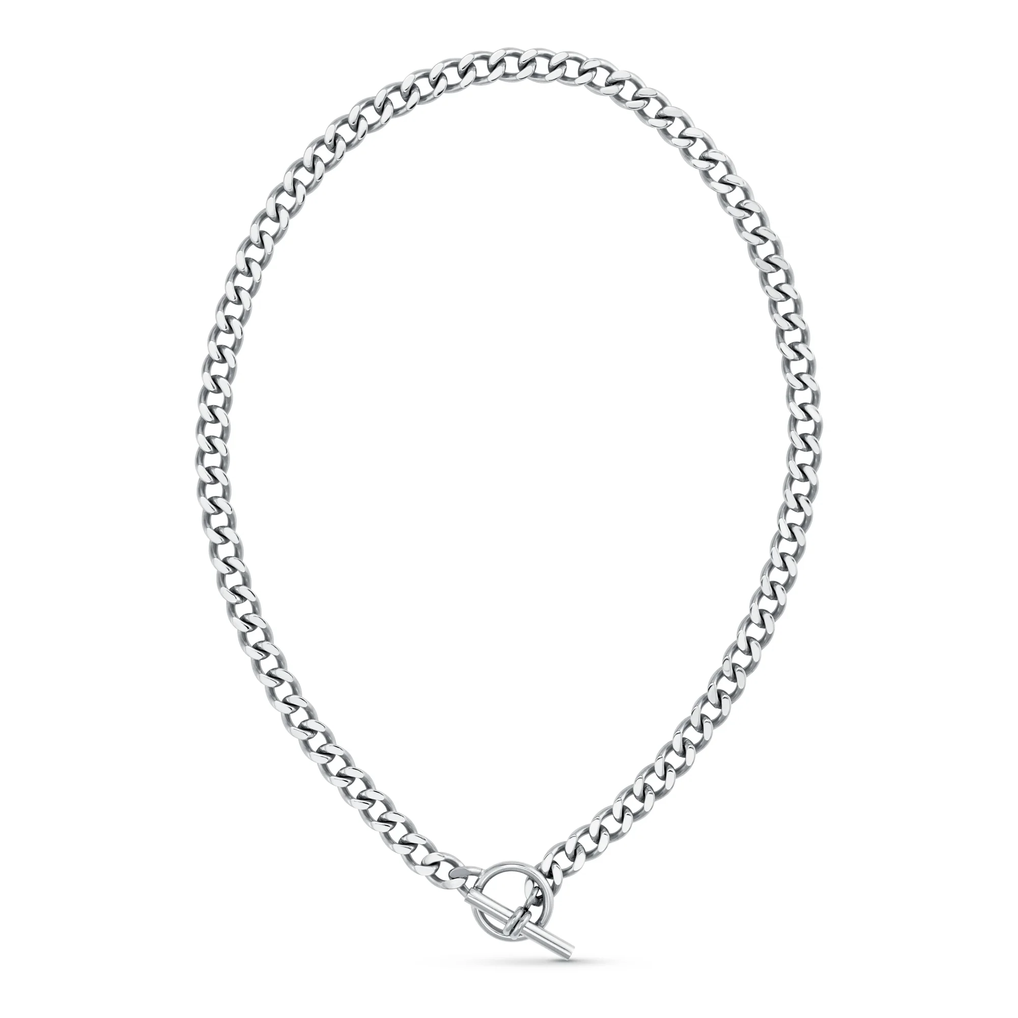 LUXE Flat Curb T-Bar Necklace - Silver - Image 6