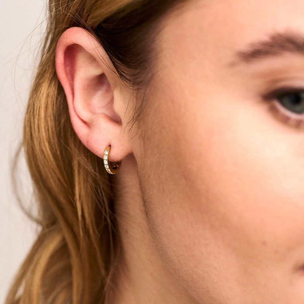 LUXE Pavé Huggie Hoop Earrings - Gold - Image 4