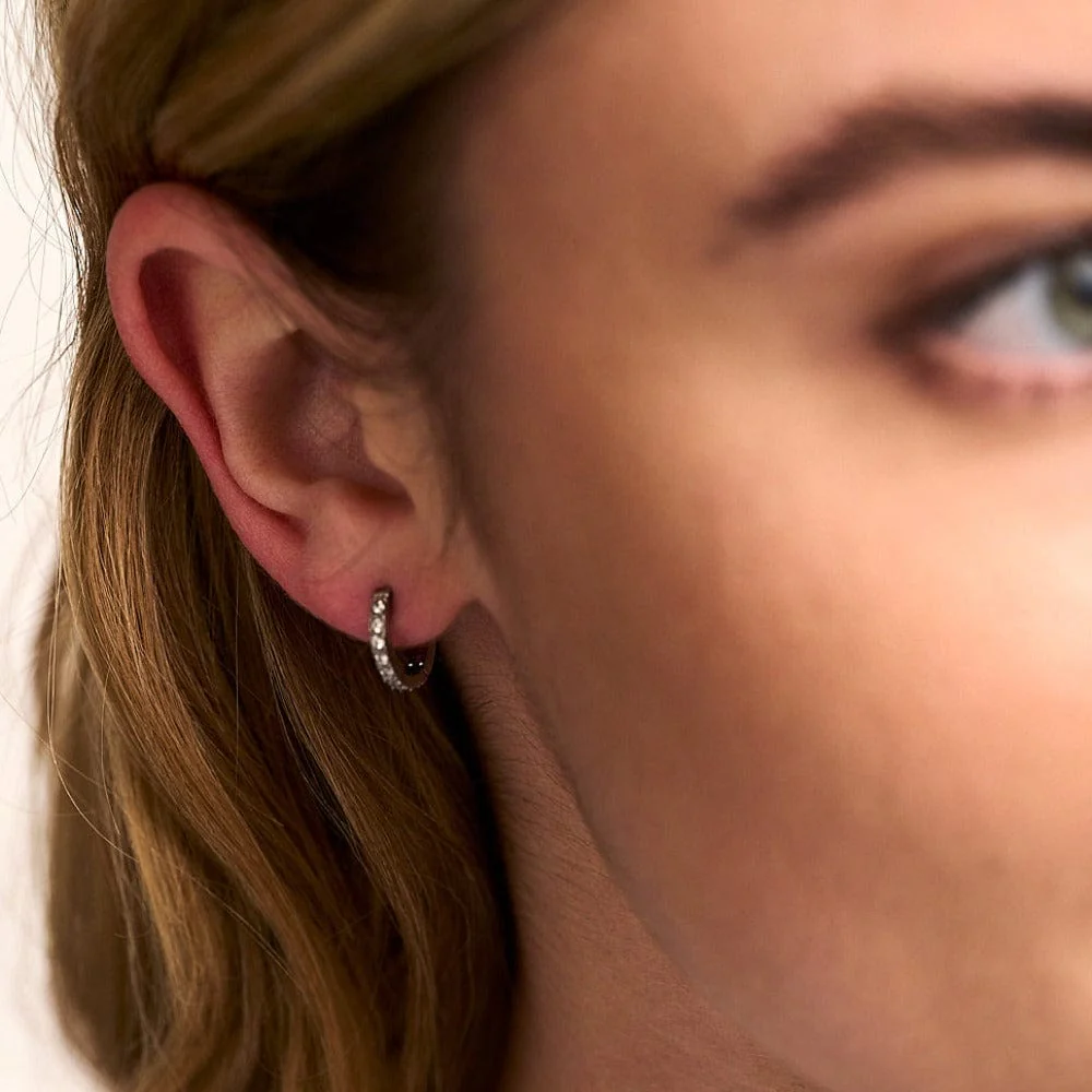 LUXE Pavé Huggie Hoop Earrings - Silver - Image 3