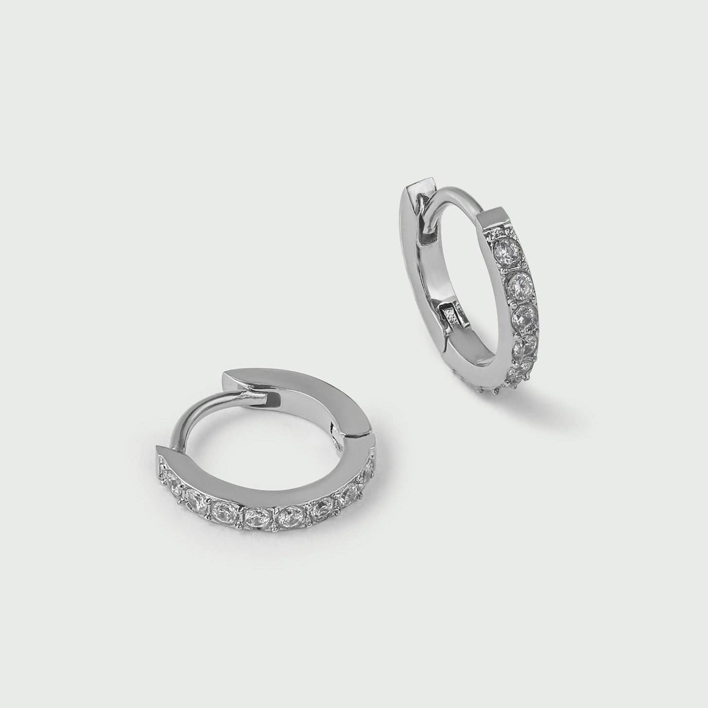 LUXE Pavé Huggie Hoop Earrings - Silver - Image 4
