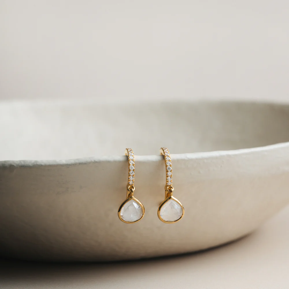 LUXE Pavé & Moonstone Huggie Hoop Earrings - Image 4