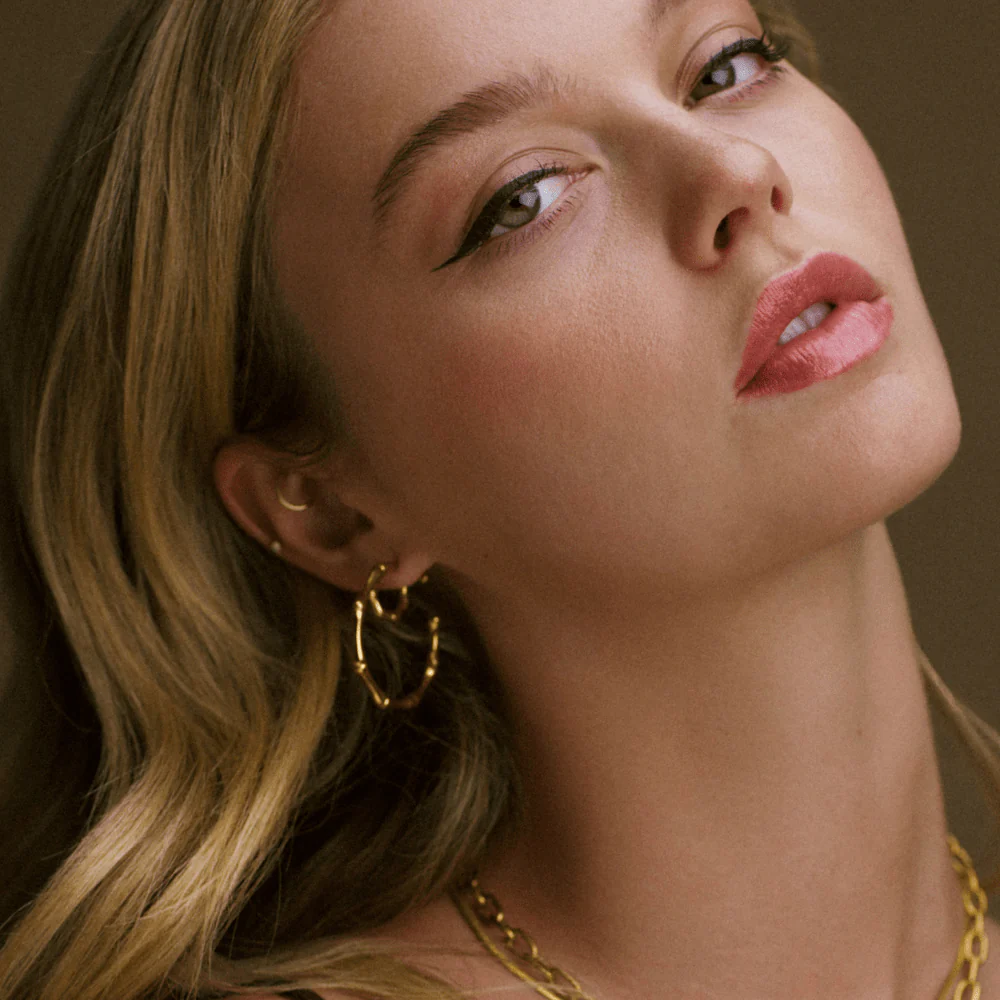 LUXE Polished Bamboo Huggie Hoop Earrings - Image 2