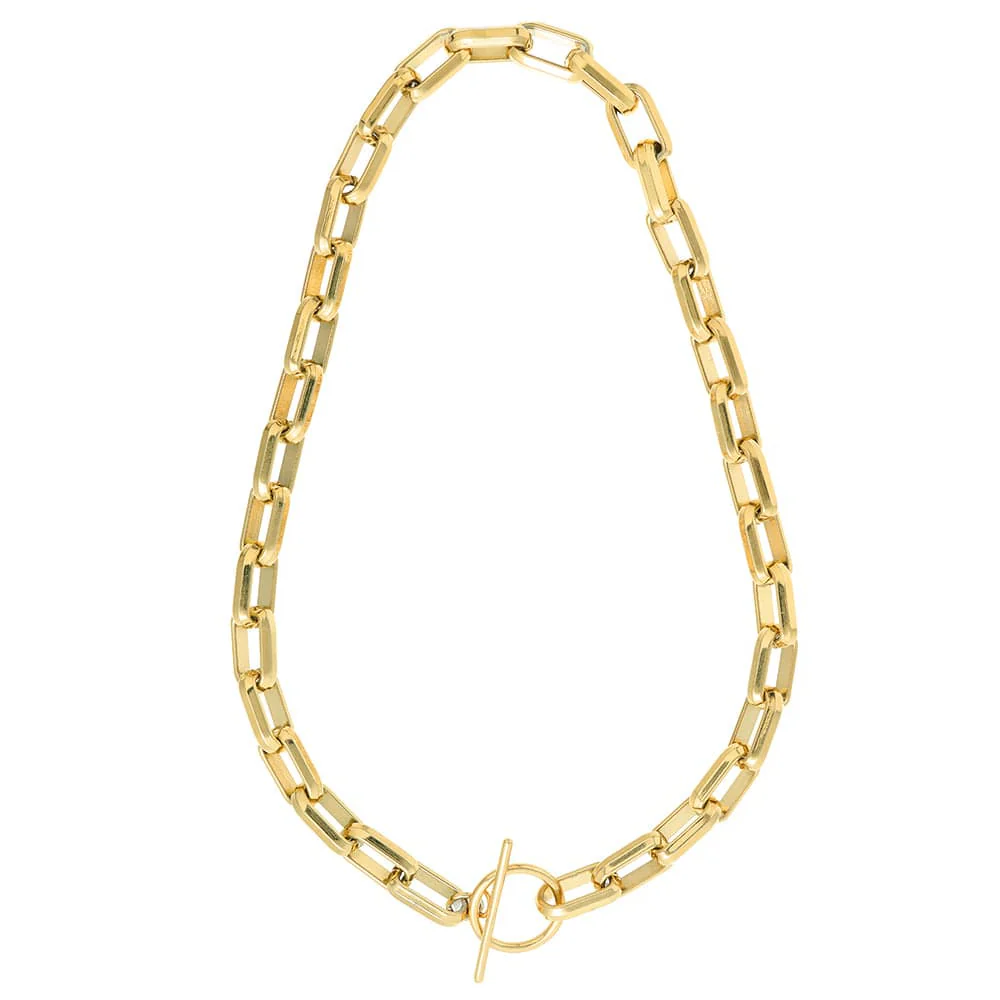 LUXE Rectangle Link T-Bar Necklace - Gold - Image 3