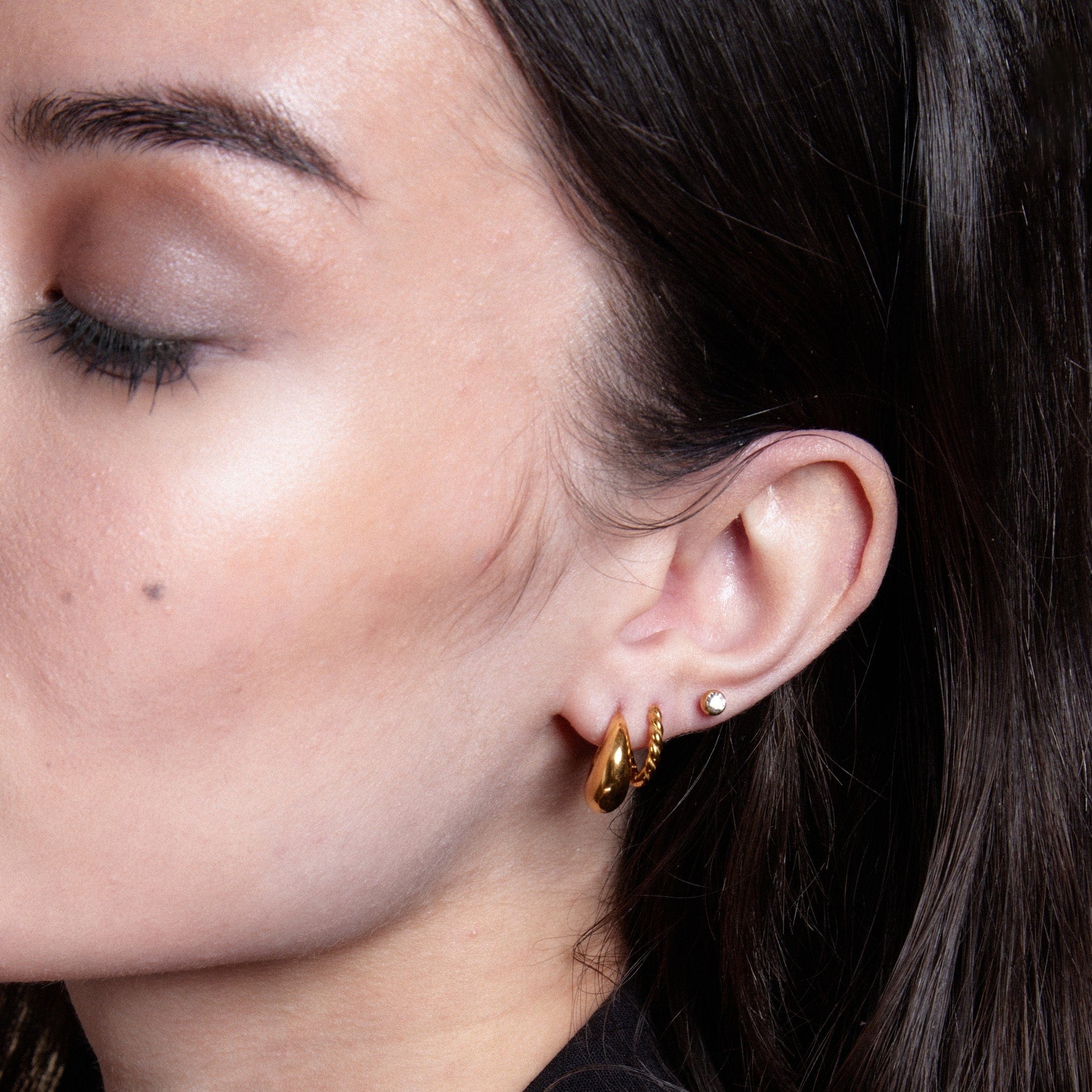 LUXE Tapered Dome Hoop Earrings - Gold - Image 3