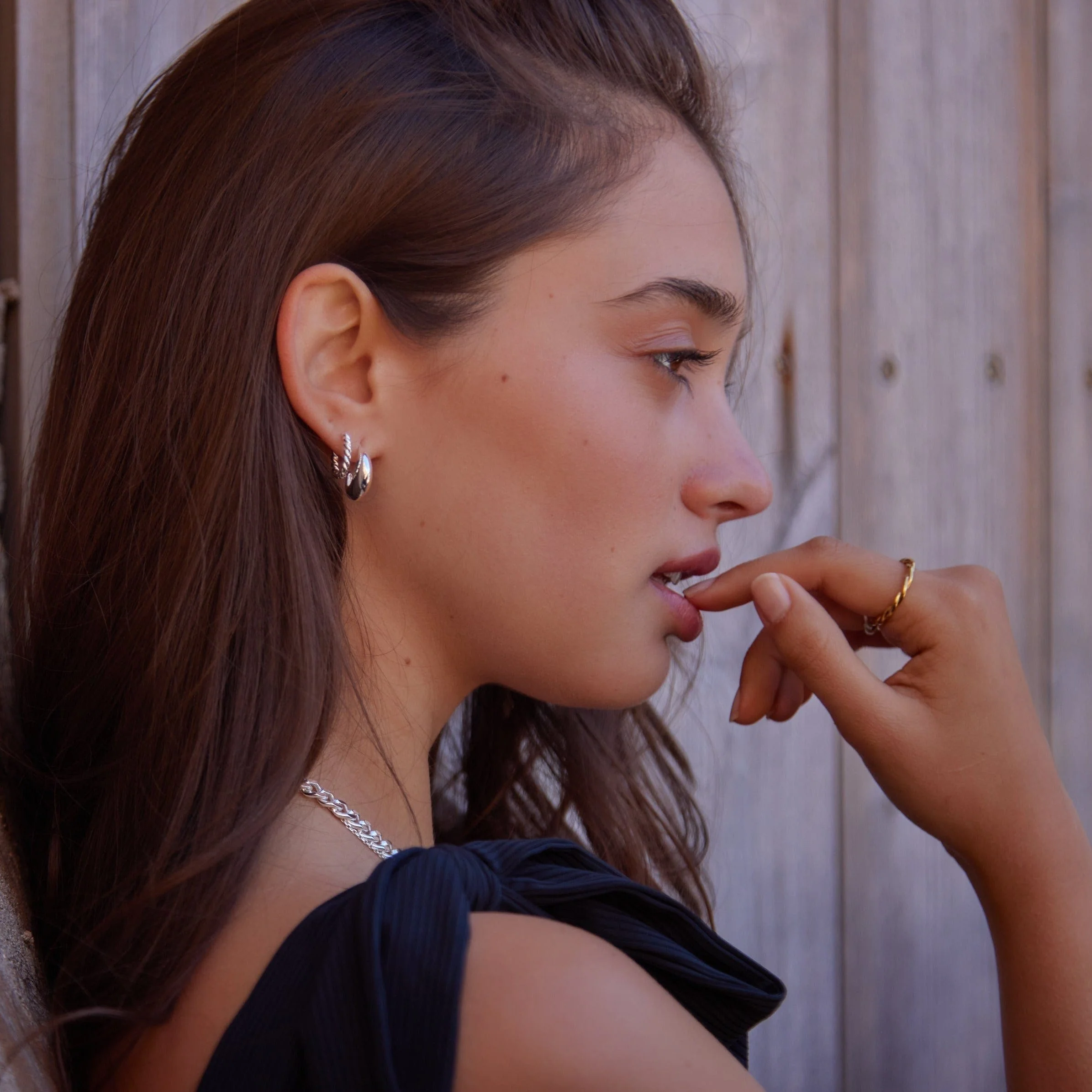 LUXE Tapered Dome Hoop Earrings - Silver - Image 2