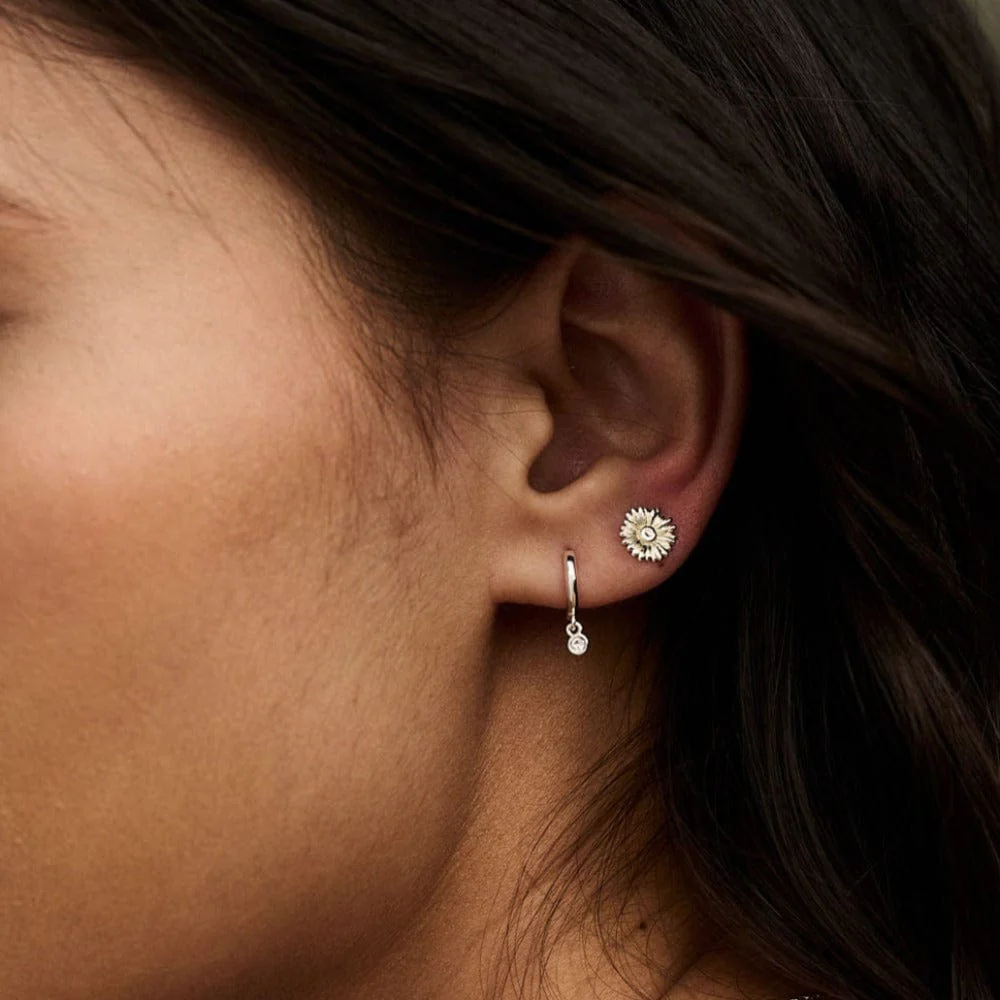 Mini Crystal Drop Micro Hoop Earrings Made With Swarovski® Crystals - Silver - Image 2