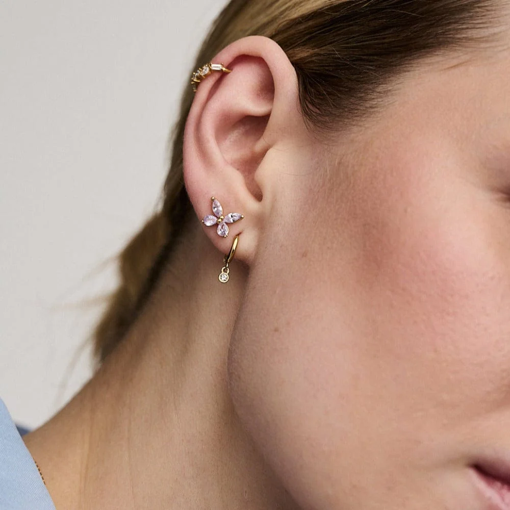 Mini Crystal Drop Micro Hoop Earrings Made With Swarovski® Crystals - Gold - Image 2