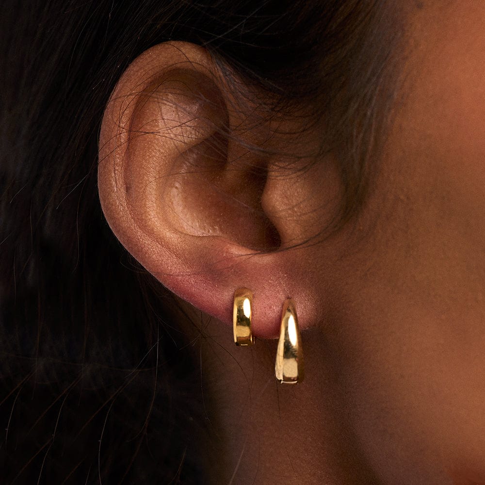 Mini Domed Clean Huggie Hoop Earrings - Gold - Image 3