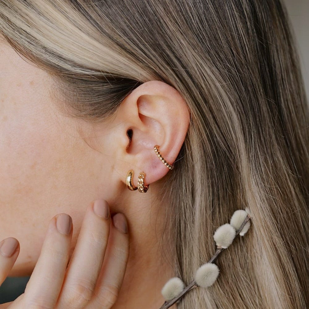 Mini Domed Clean Huggie Hoop Earrings - Gold - Image 4