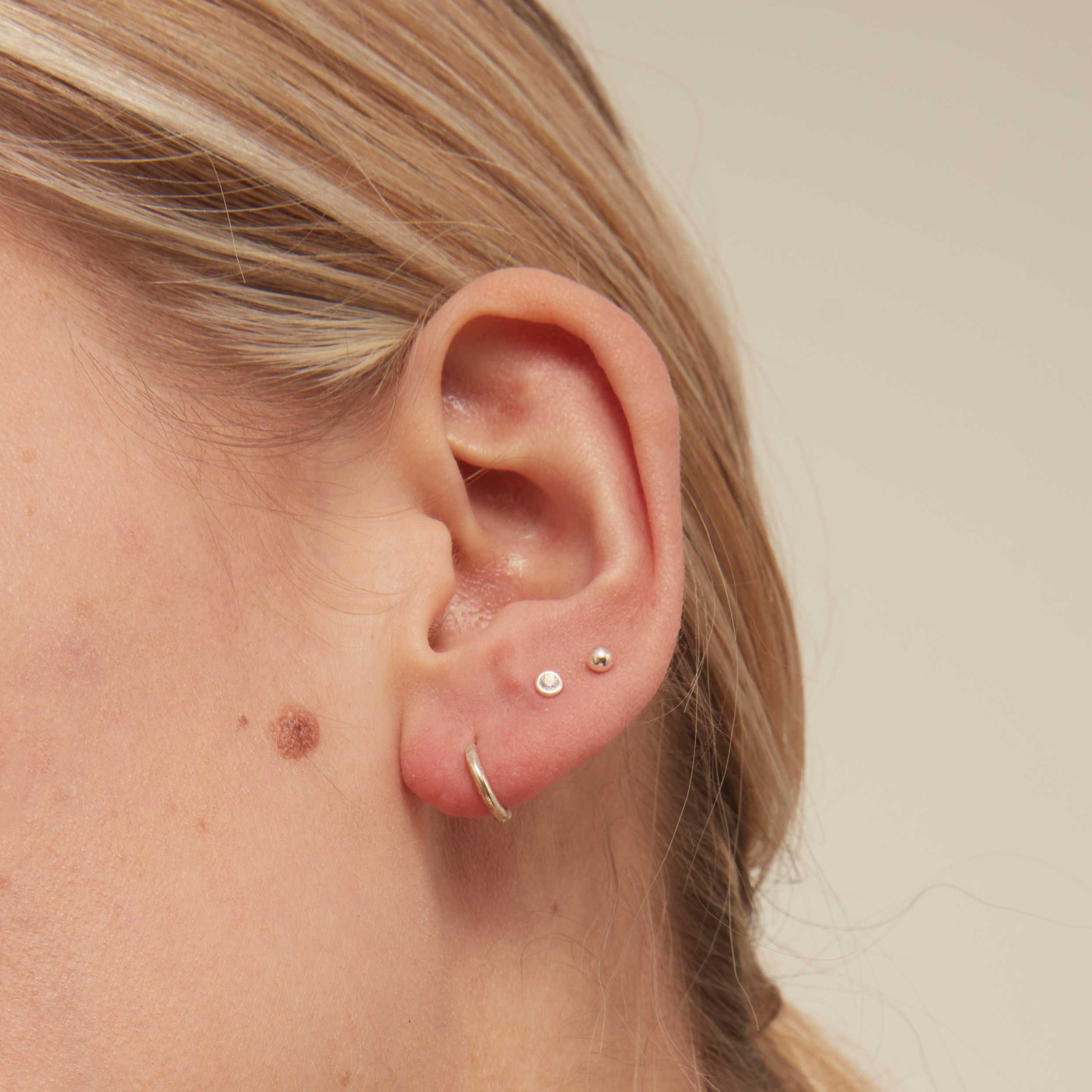 Mini Micro Hoop Earrings -  Silver - Image 4