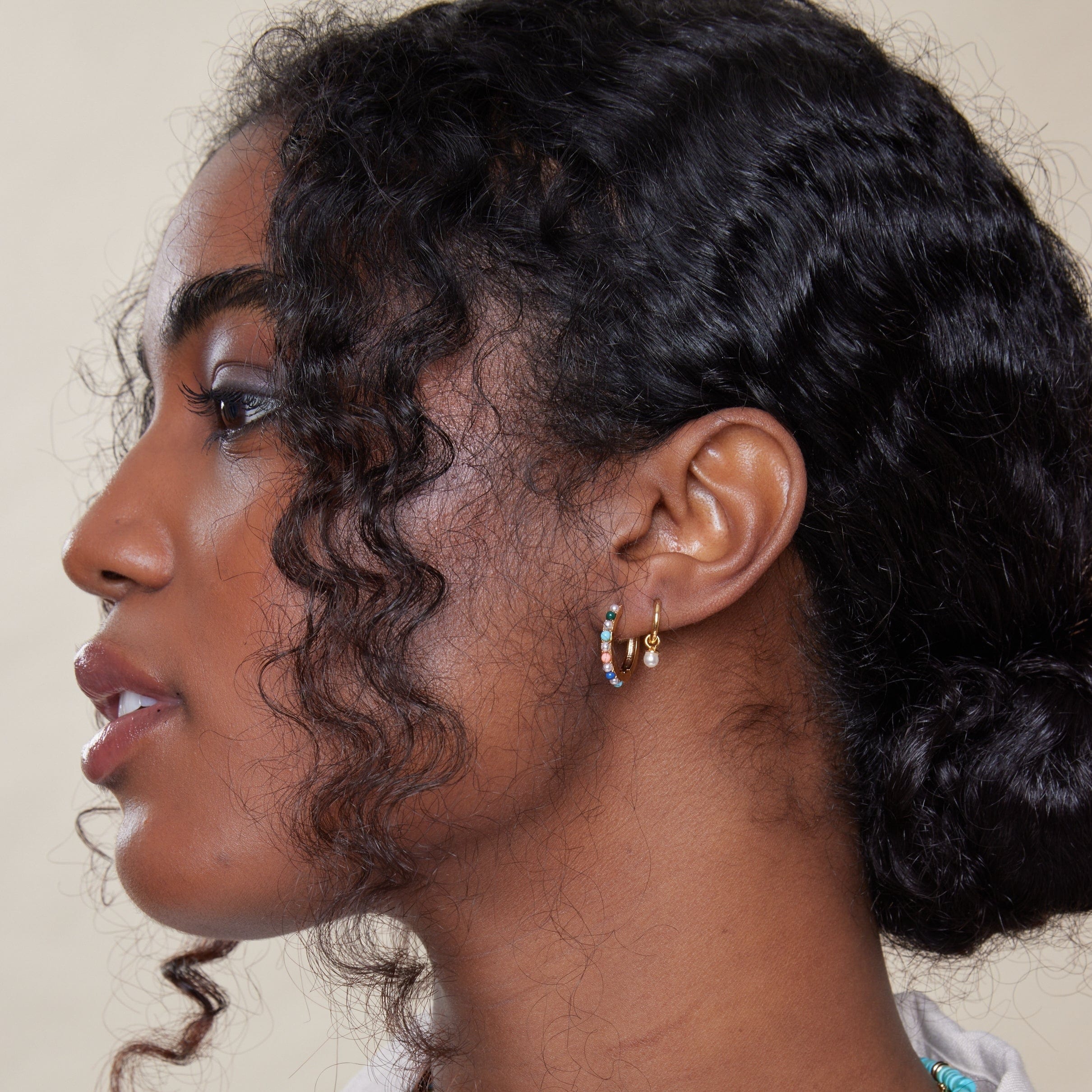 Mini Micro Pearl Drop Hoop Earrings - Image 3