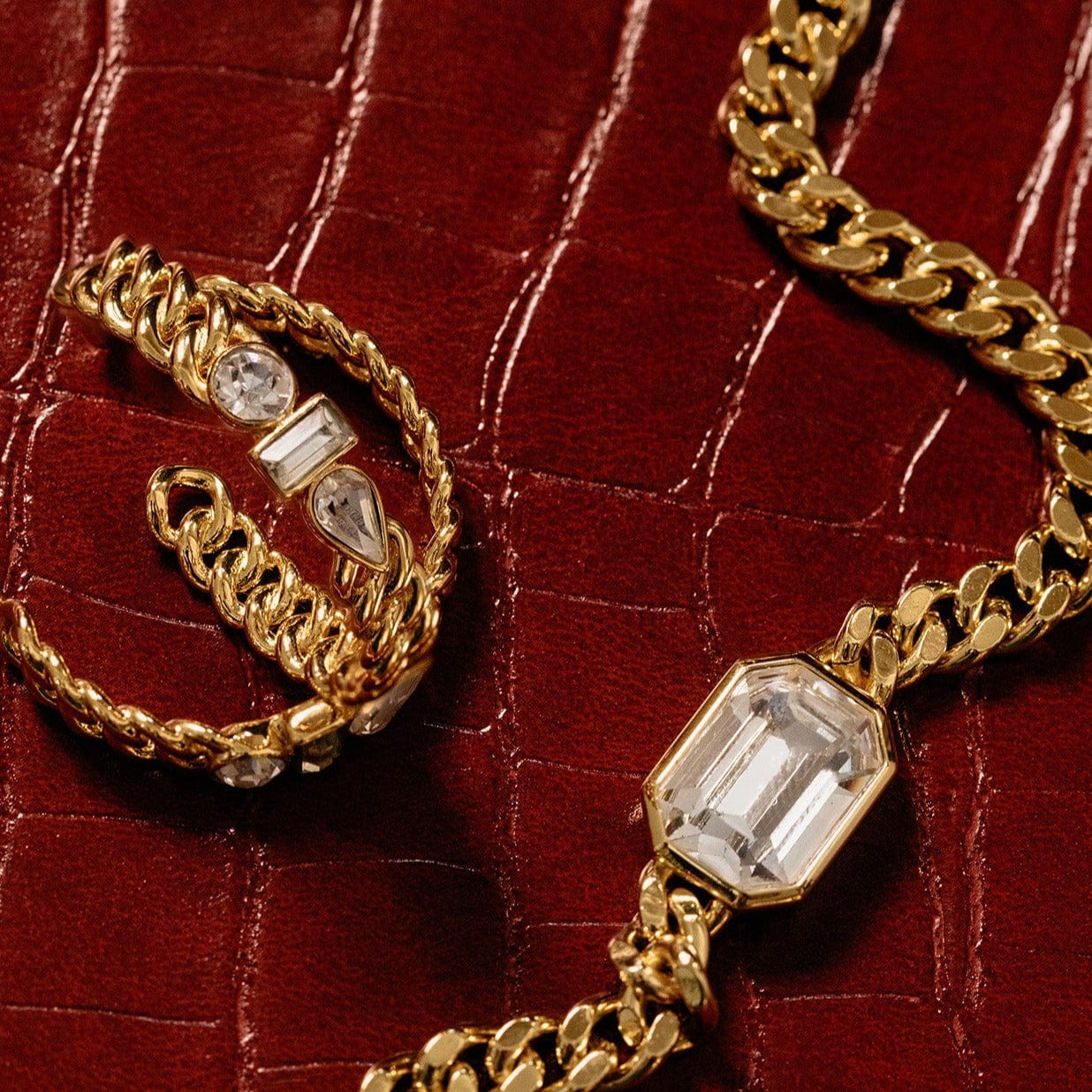 Mixed Gem Chain Hoop Earrings - Image 3