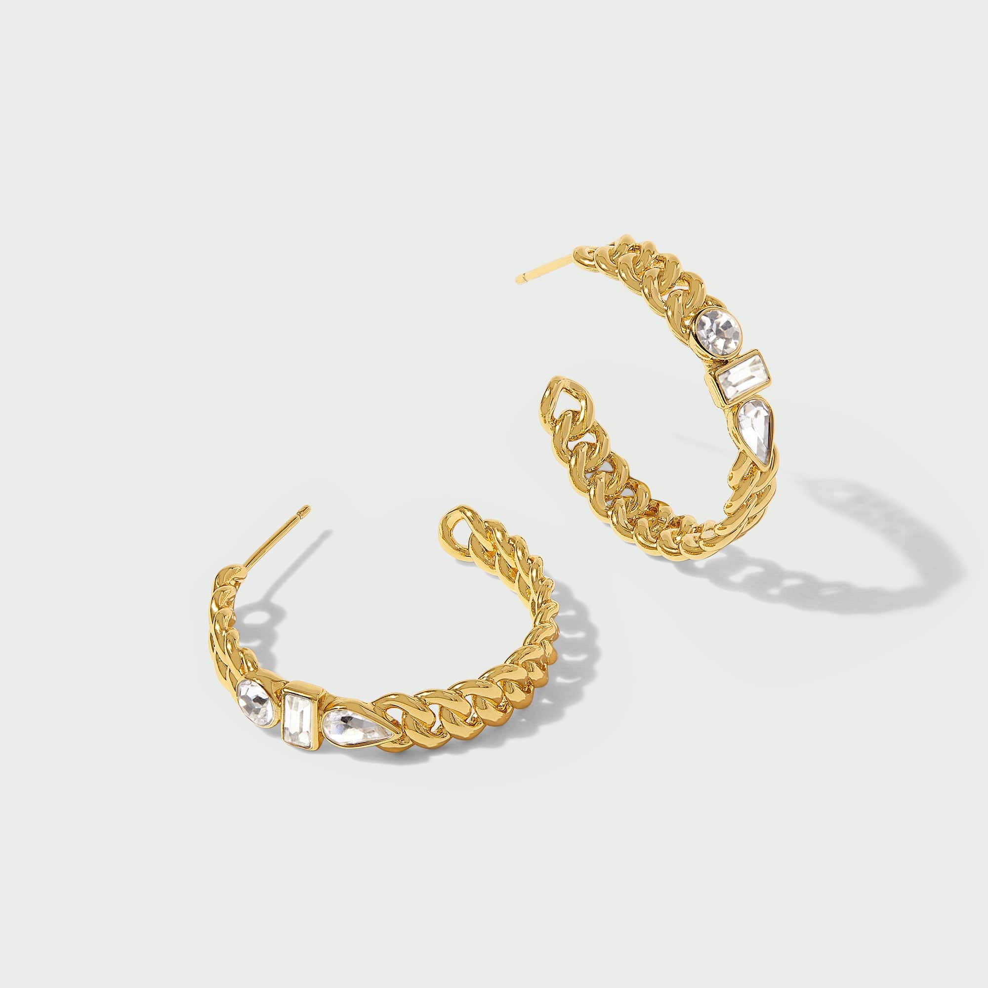 Mixed Gem Chain Hoop Earrings - Image 5