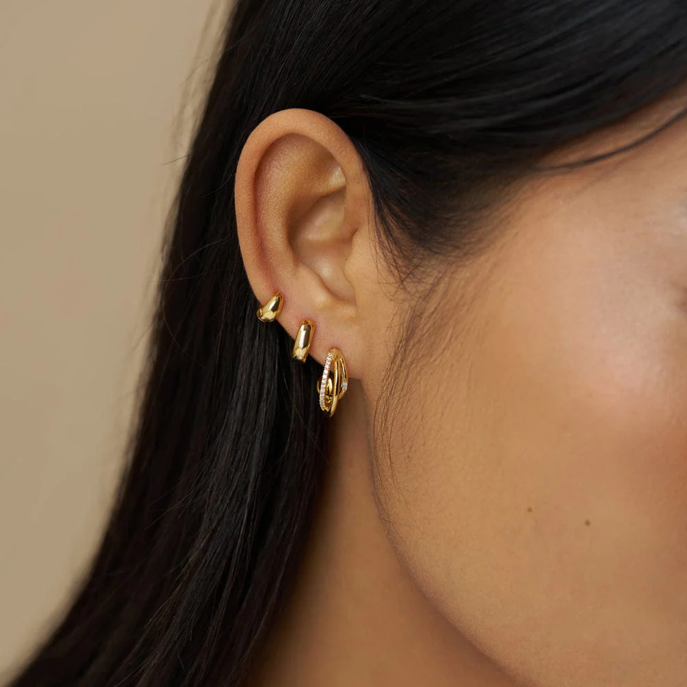 Mixed Pavé Triple Illusion Hoop Earrings - Image 2