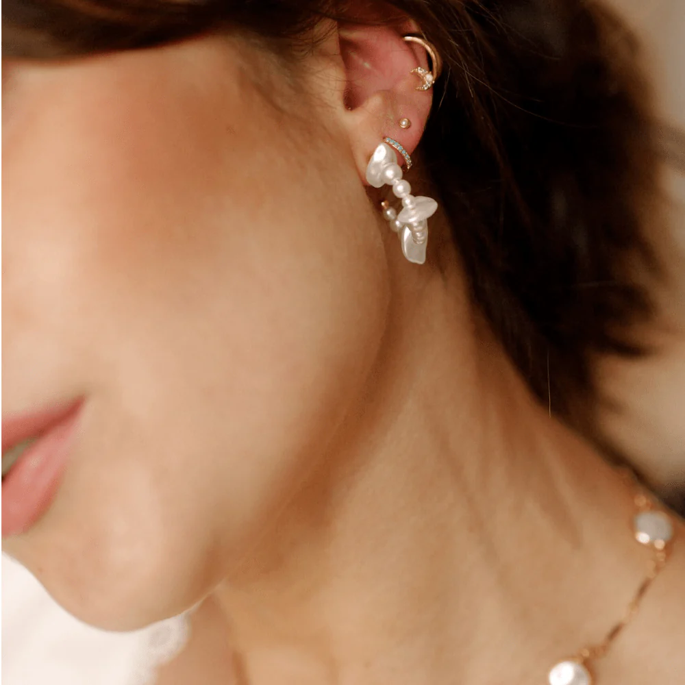 Pearl Chip Hoop Earrings - Image 2