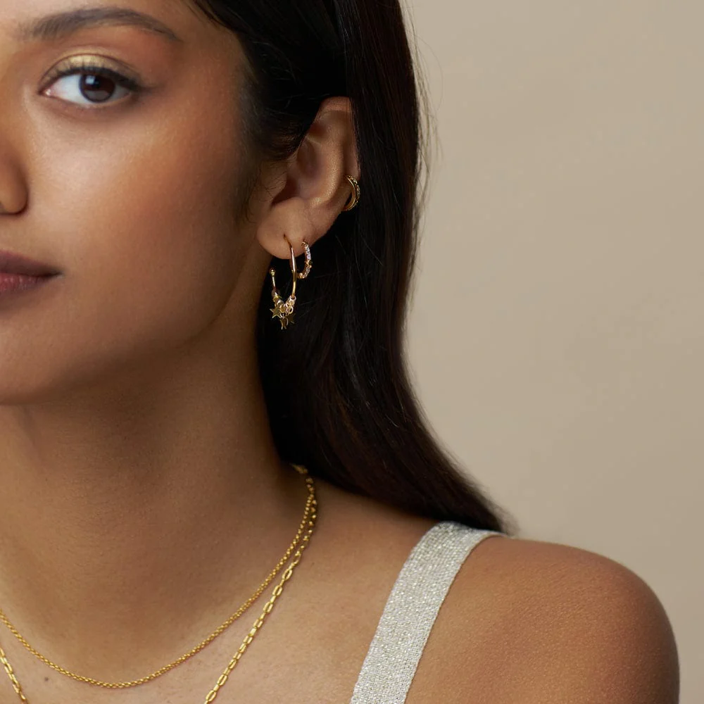 Mixed Plate Bead & Star Hoop Earrings - Image 2