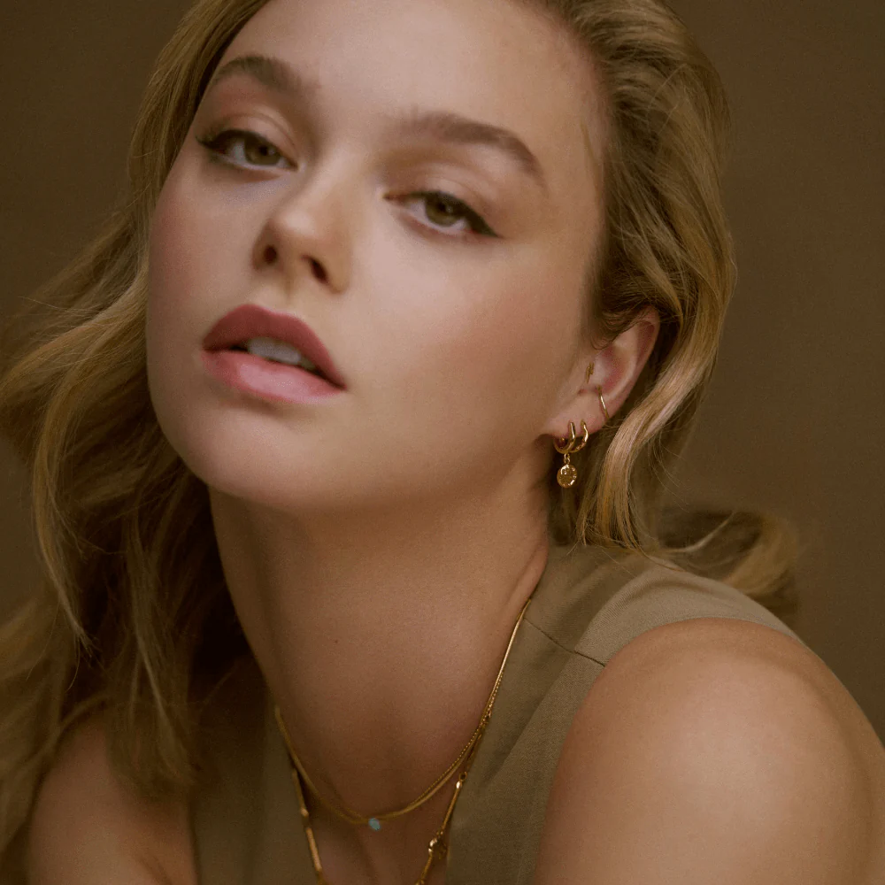 Molten Coin Huggie Hoop Earrings - Image 2