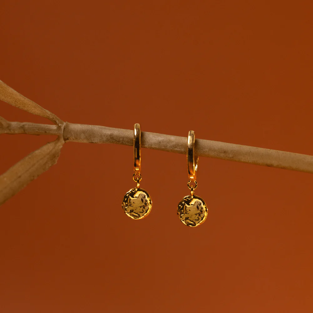 Molten Coin Huggie Hoop Earrings - Image 3