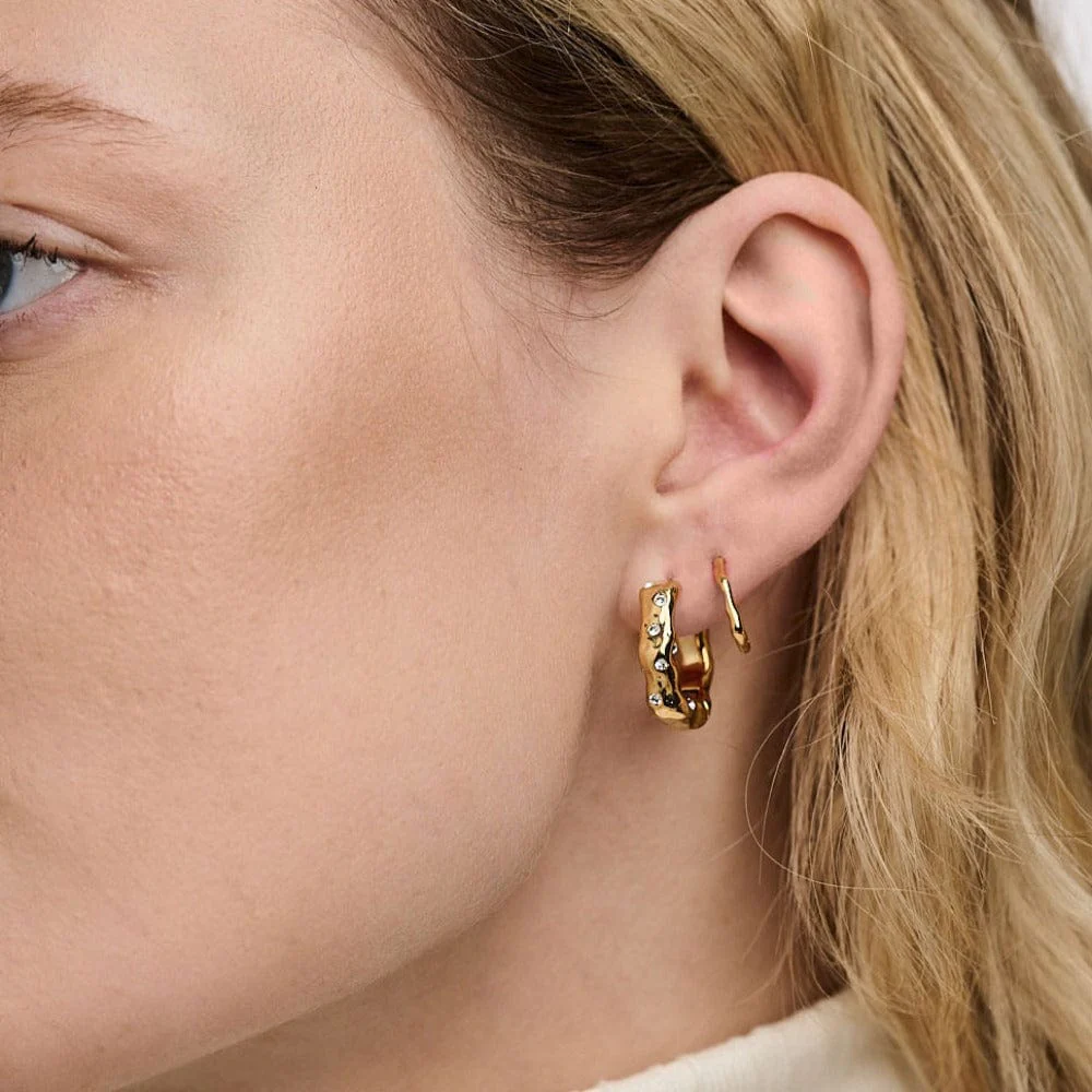 Molten Mid-Sized Hoop Earrings Made With Swarovski® Crystals - Image 2