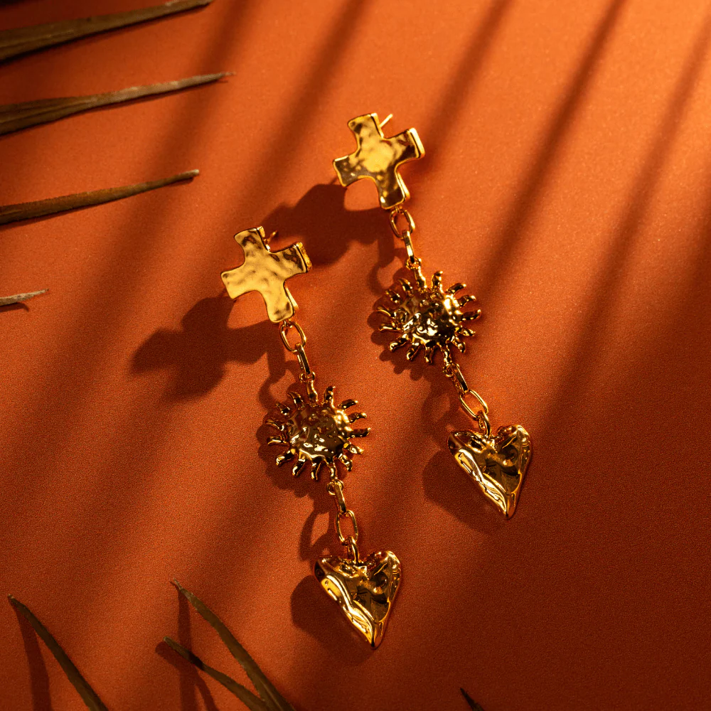 Molten Statement Charm Drop Earrings - Image 4