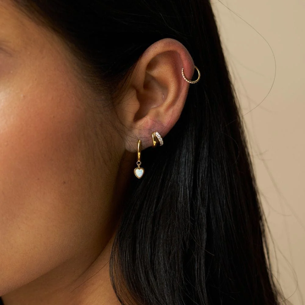 Opal Heart Drop Huggie Hoop Earrings - Image 2