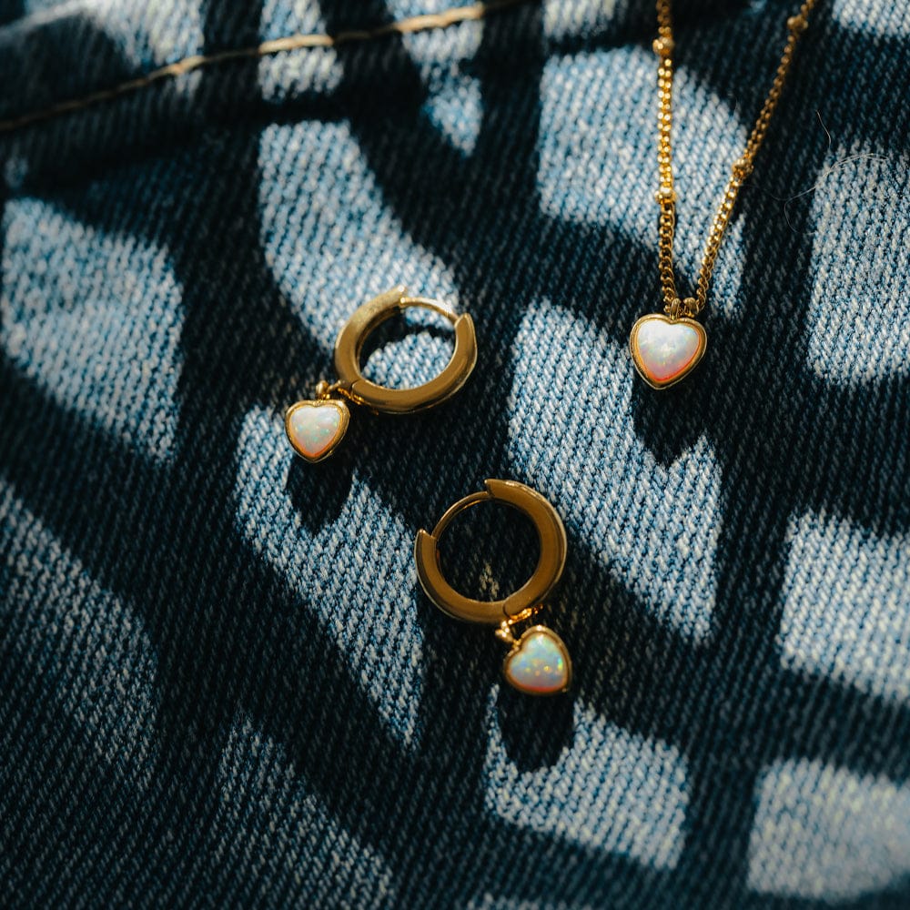 Opal Heart Drop Huggie Hoop Earrings - Image 3