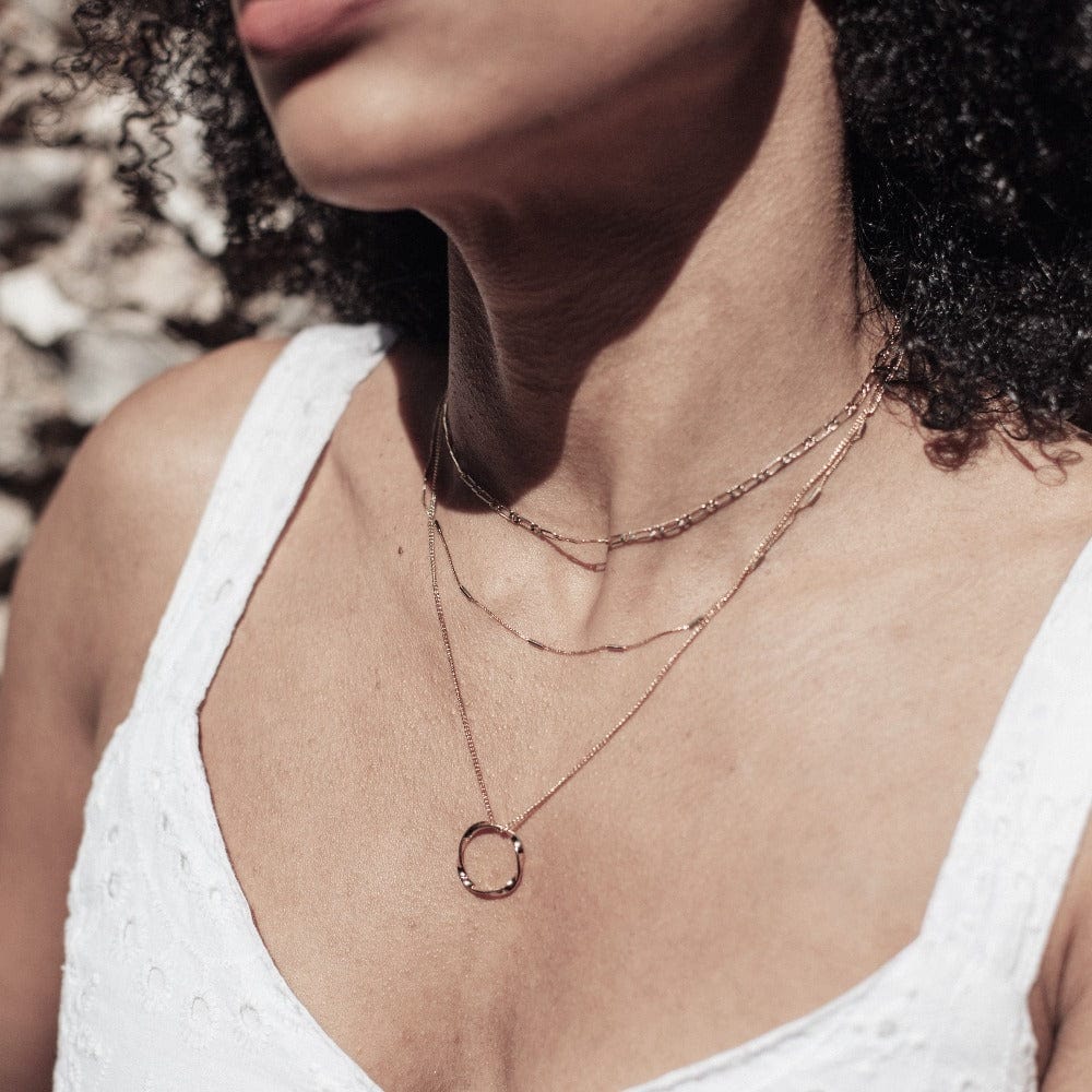 Open Circle Three Row Necklace - Gold - Image 7
