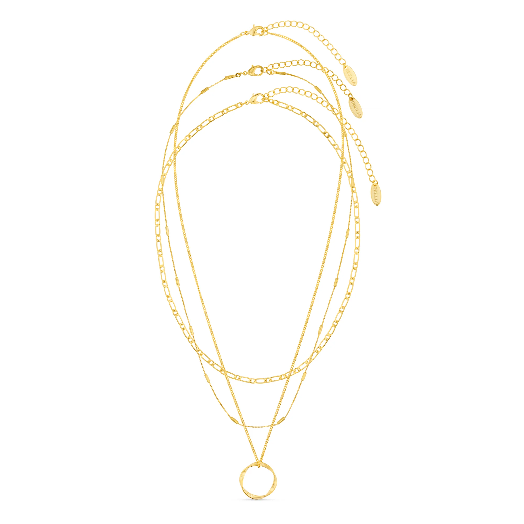 Open Circle Three Row Necklace - Gold - Image 8
