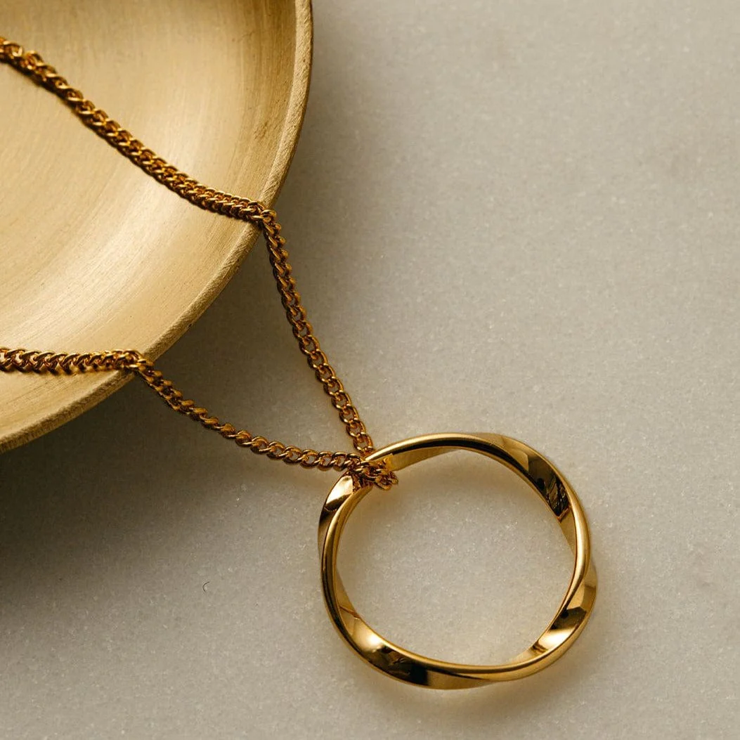 Open Circle Mid Length Necklace - Gold - Image 4