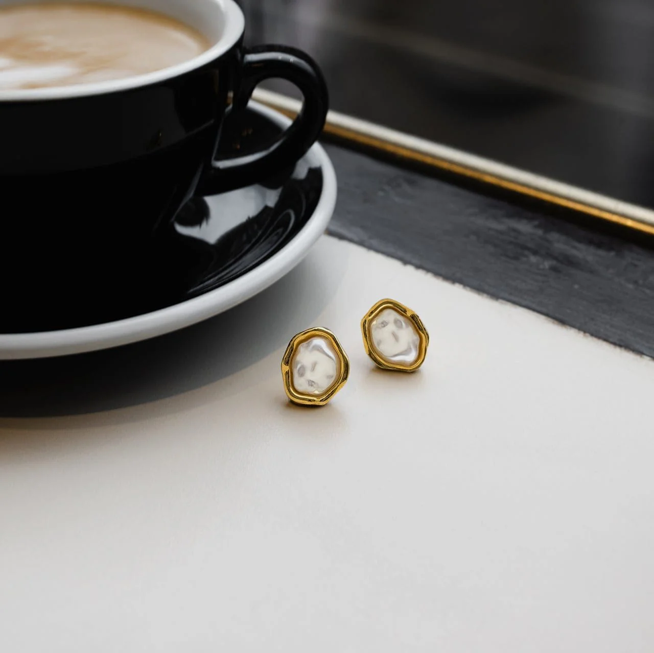 Organic Molten Pearl Stud Earrings - Image 3