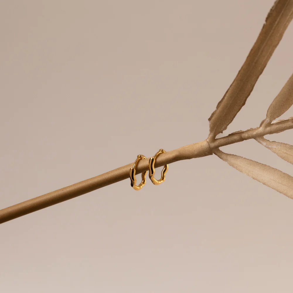 Organic Round Wave Huggie Hoop Earrings - Image 3