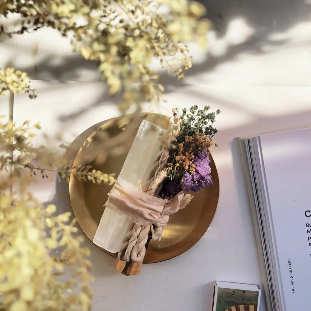 Palo Santo, Selenite, Incense & Dried Flower Bundle - Image 3