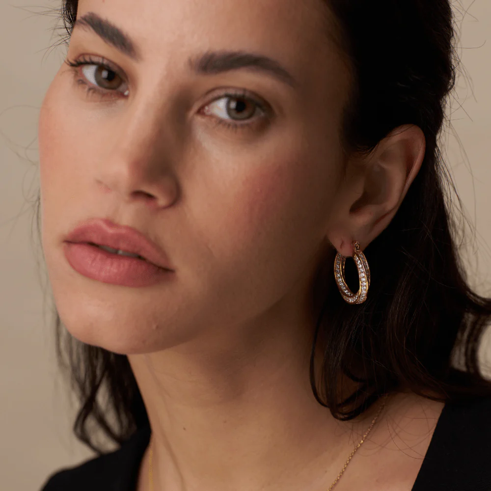 Pave Intertwined Mid Size Hoop Earrings - Image 2