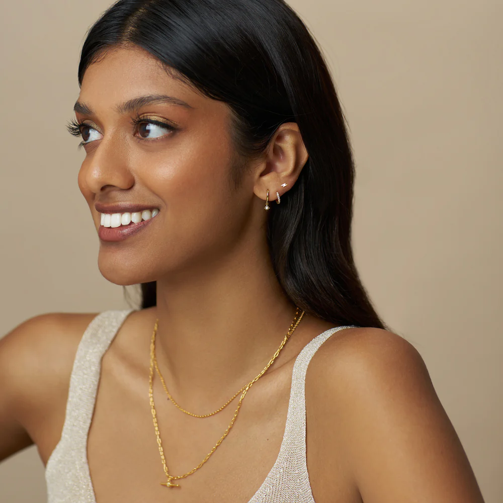 Pavé Lightning & Starburst Micro Hoop Ear Stacking Set - Image 2