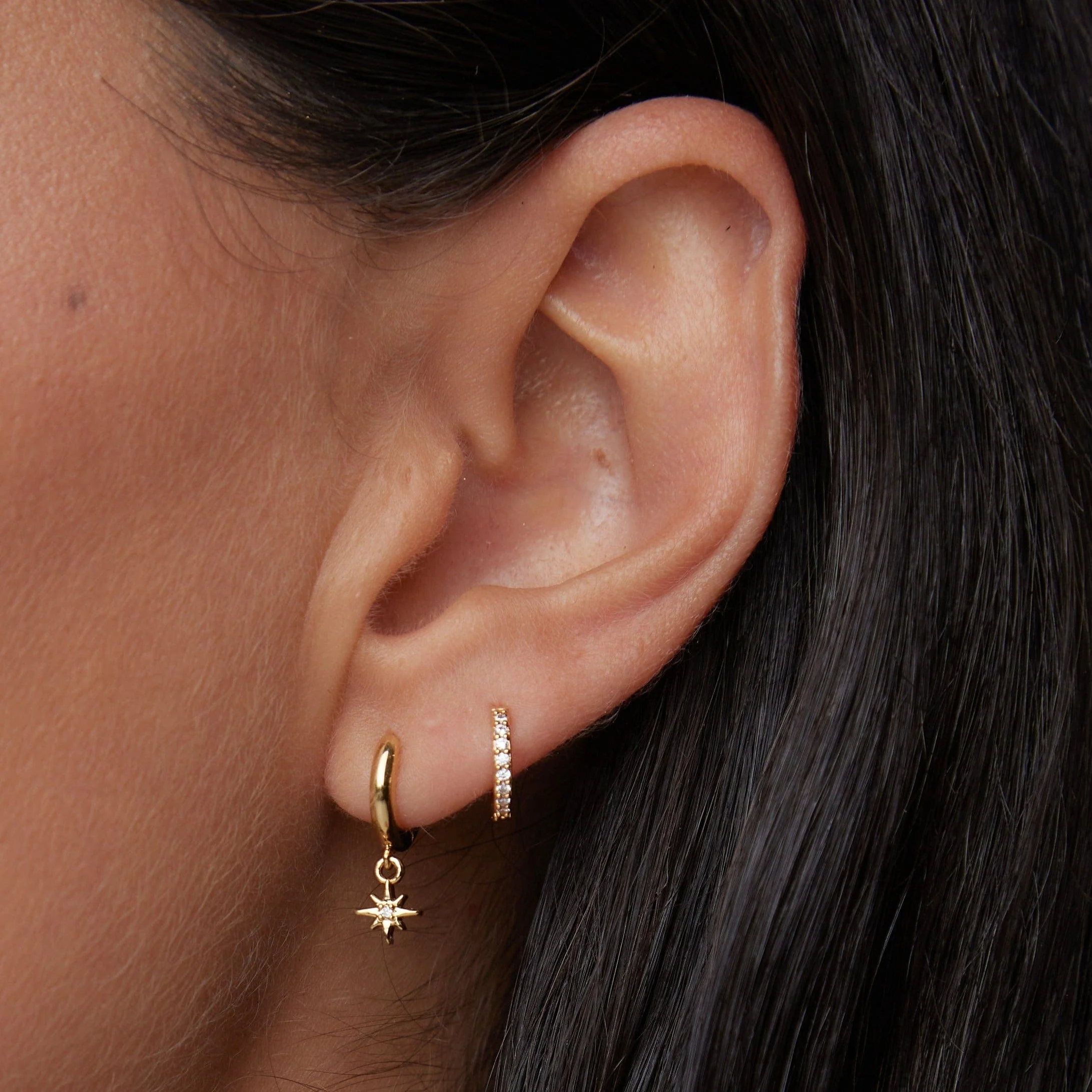 Pavé Mini Micro Hoop Earrings - Gold - Image 3