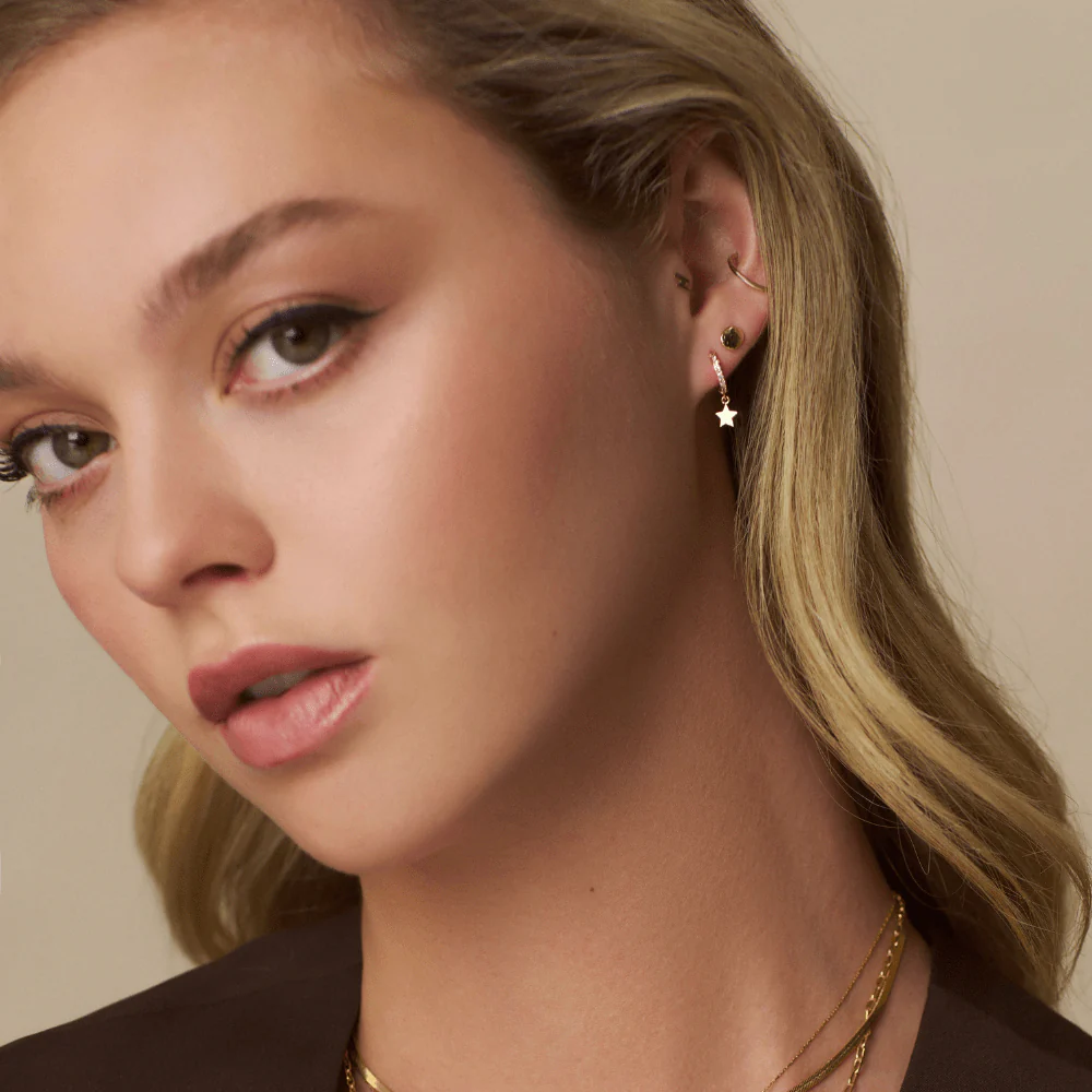 Pavé Mini Micro Star Drop Hoop Earrings - Image 2