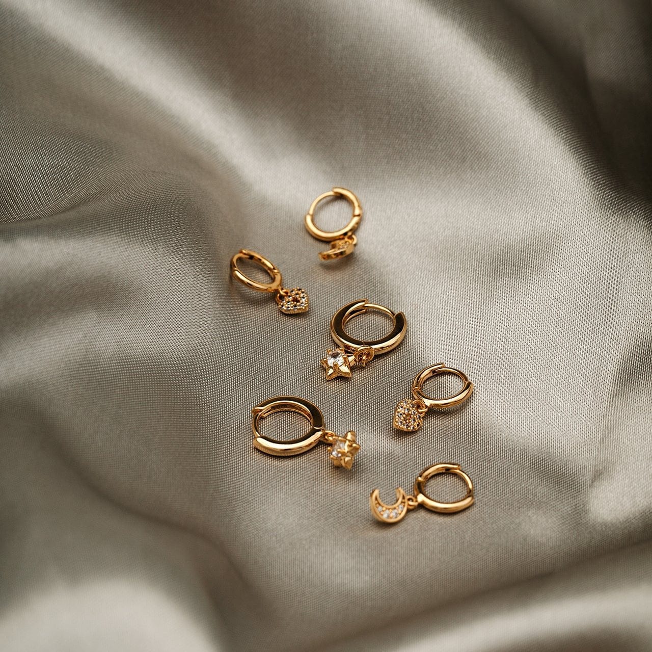 Pave Moon Charm Micro Hoop Earrings - Image 3