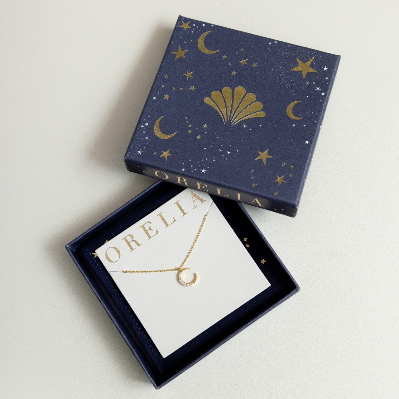 Pavé Moon Charm Necklace With Gift Box - Image 2