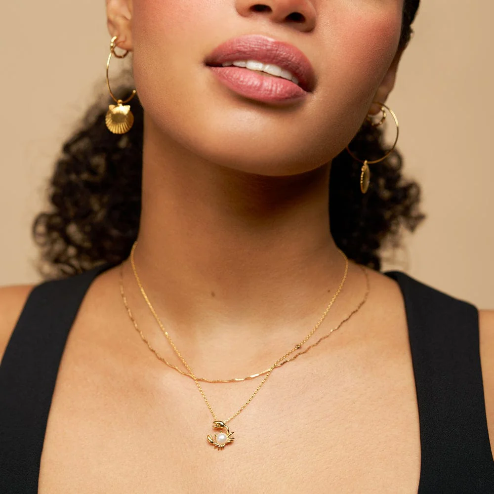 Pavé Shell Fine Hoop Earrings - Image 2