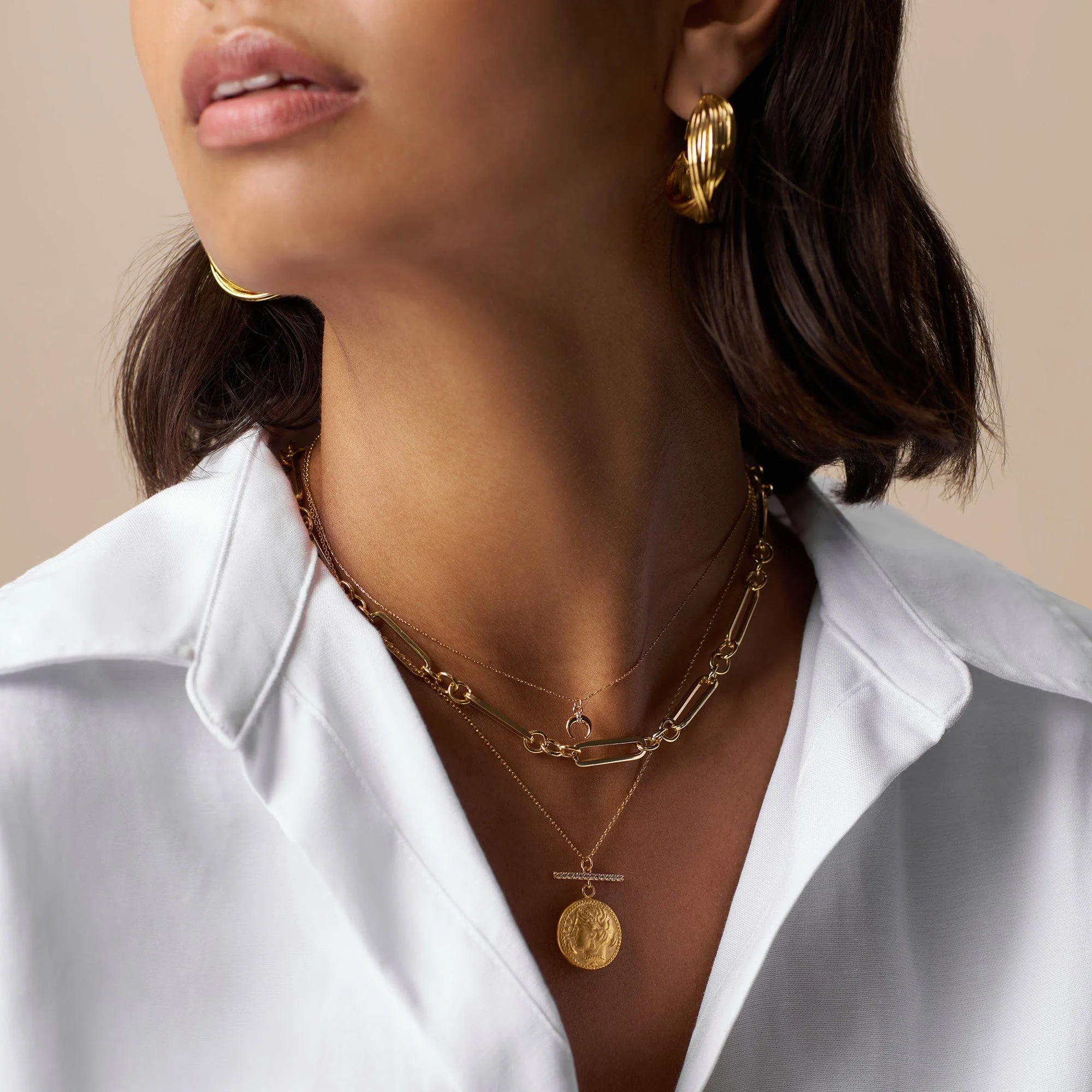 Pave T-Bar & Goddess Coin Necklace - Image 2