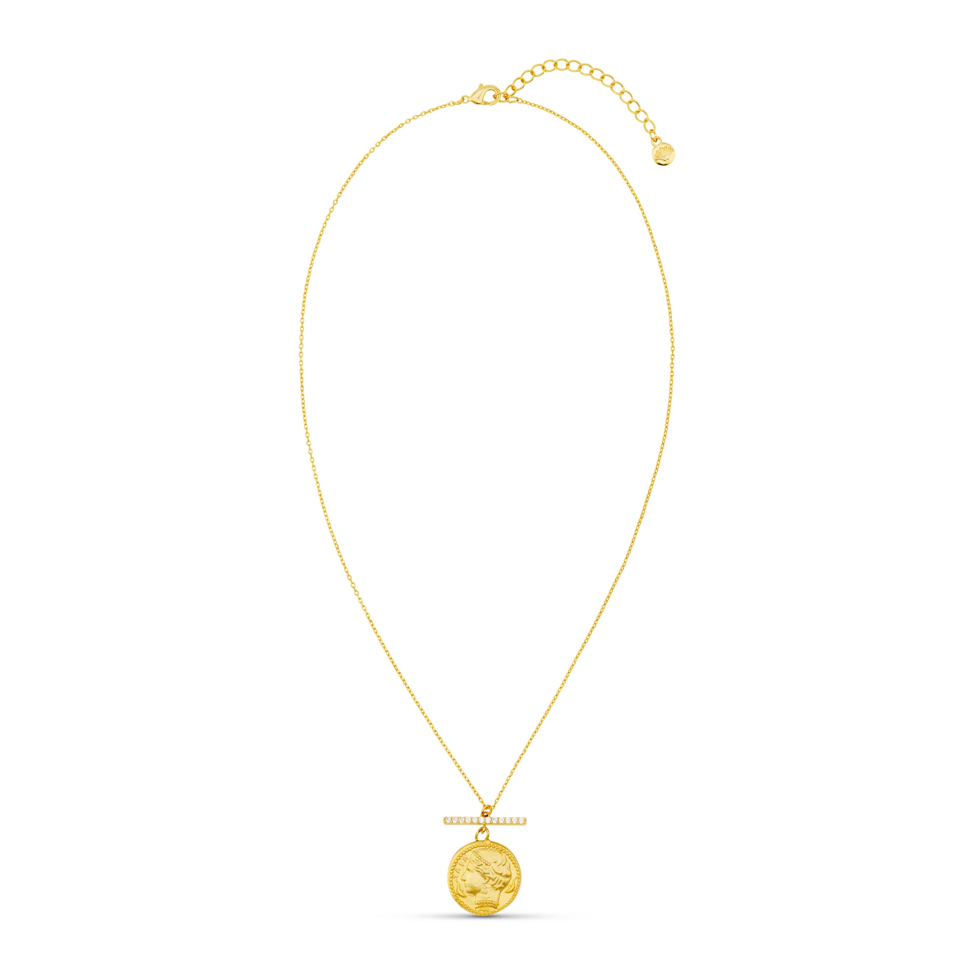 Pave T-Bar & Goddess Coin Necklace - Image 3