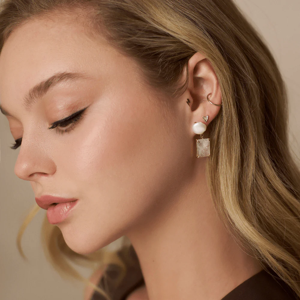 Pearl & Rose Quartz Drop Earrings - Image 2