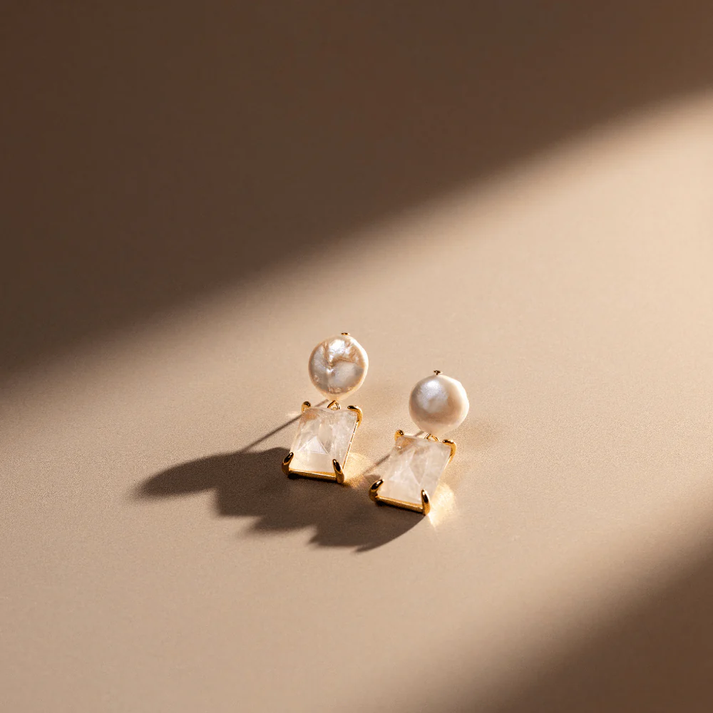 Pearl & Rose Quartz Drop Earrings - Image 3
