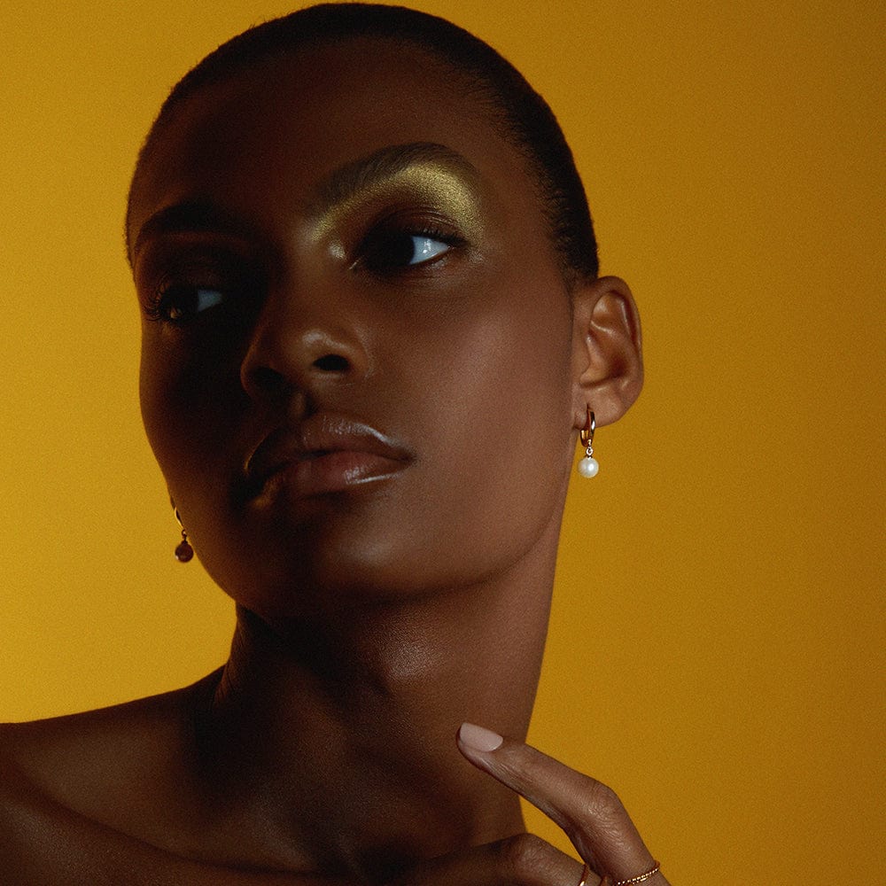 Pearl Drop Huggie Hoop Earrings - Gold - Image 4
