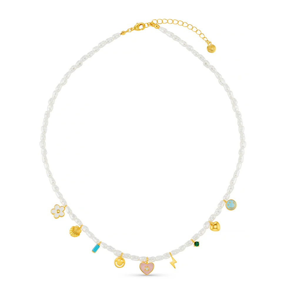 Pearl & Enamel Eclectic Charm Necklace - Image 4