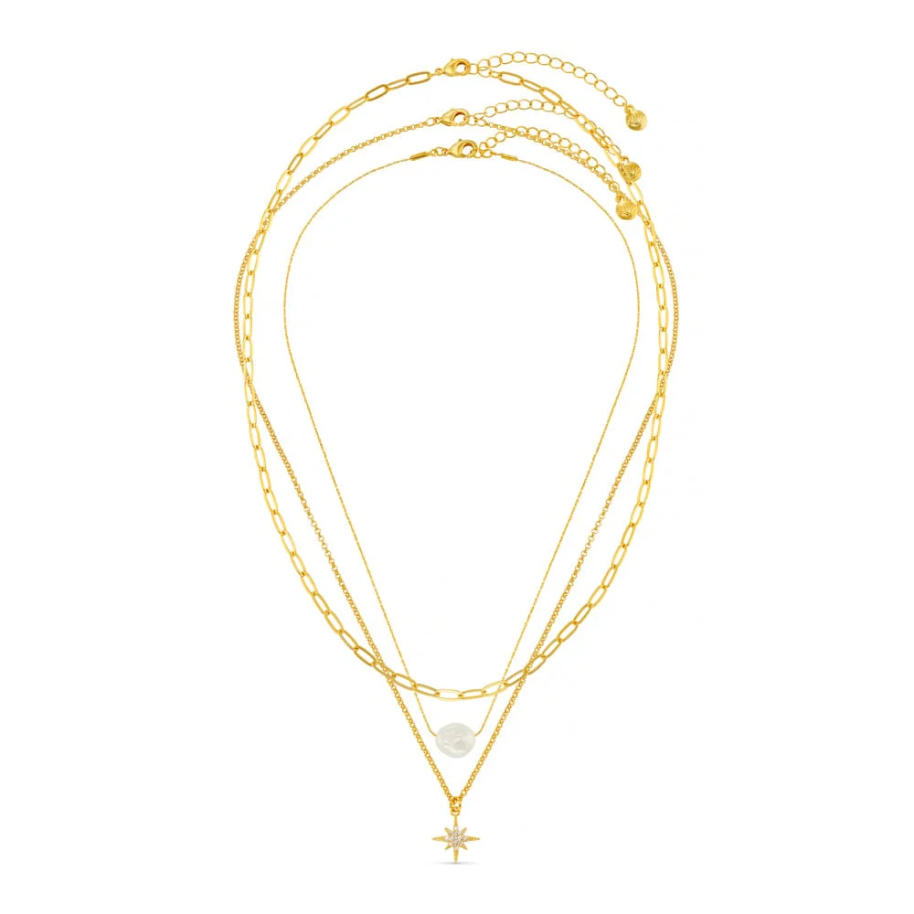 Pearl & Pavé Starburst Three Row Necklace - Image 3