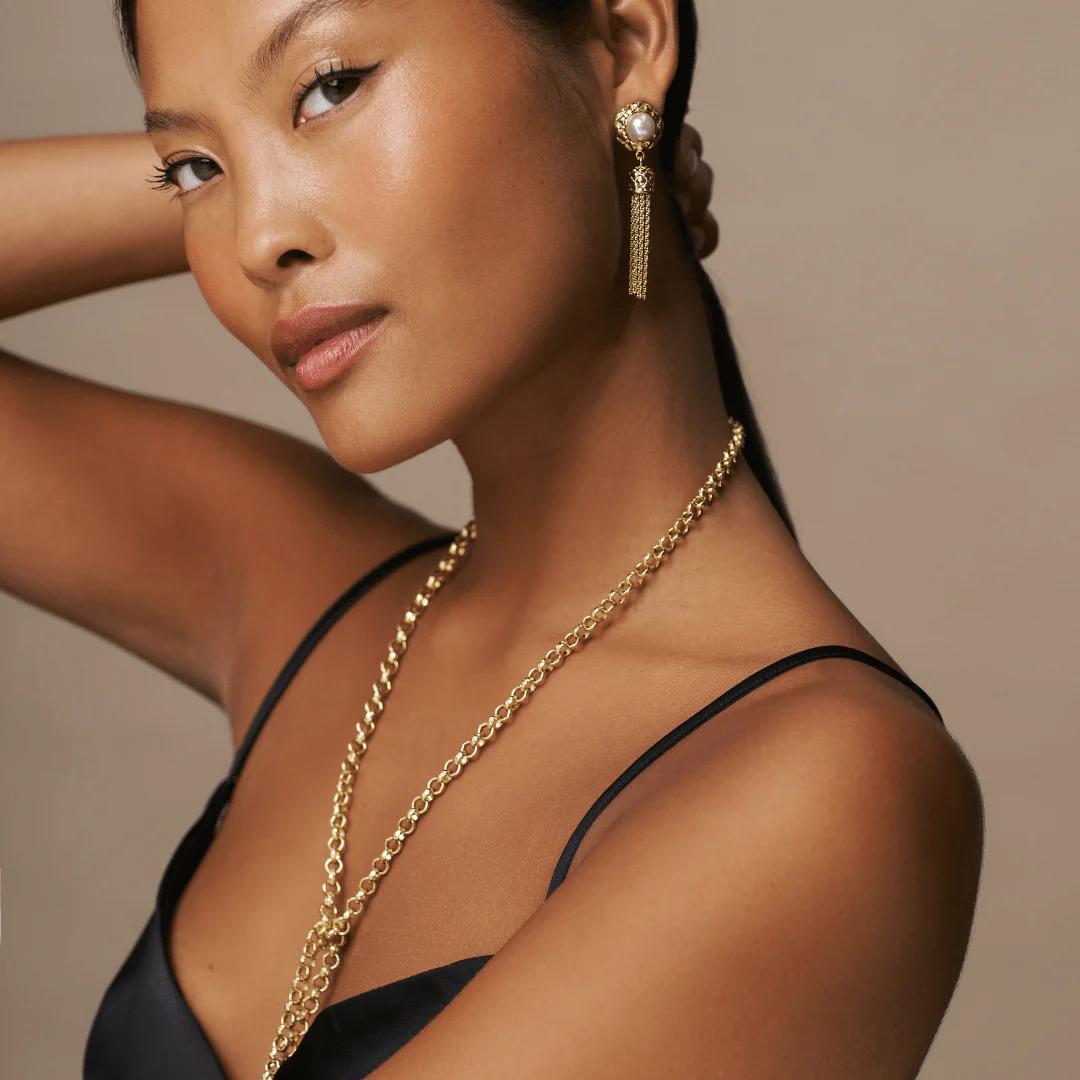 Pearl & Quilt Tassel Earrings - Image 2