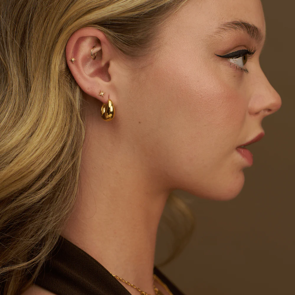 Polished Domed Taper Hoop Earrings - Image 2