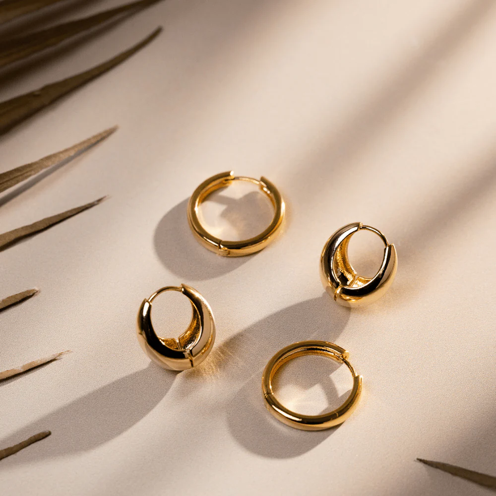 Polished Domed Taper Hoop Earrings - Image 3