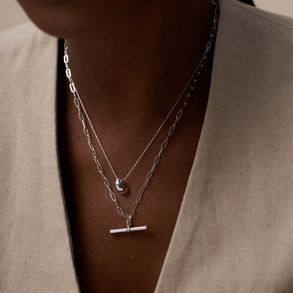 Polished Drop Chain Necklace - Silver - Image 2